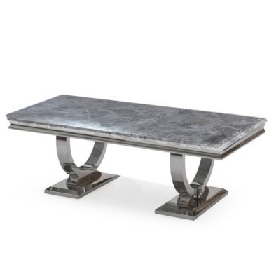 Arianna Luxury Marble Coffee Table with Polished Stainless Steel Base - 130cm x 70cm - UK Luxury Furniture