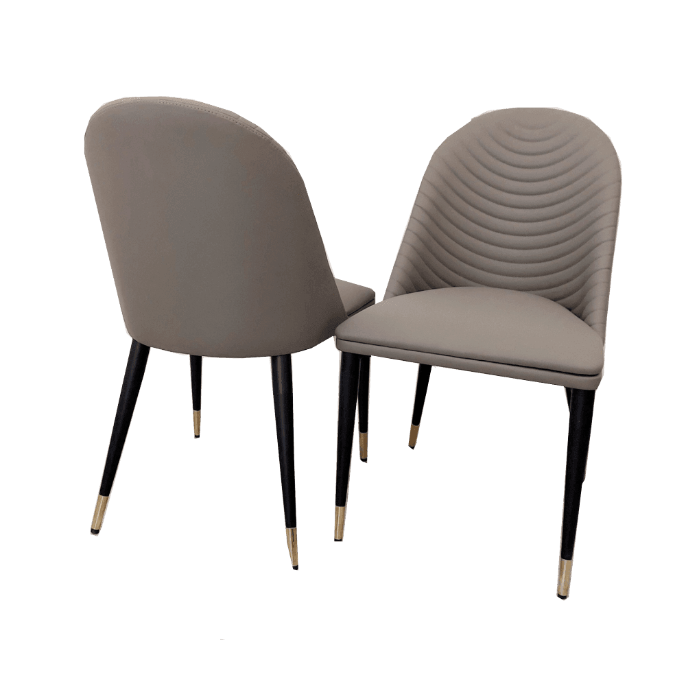 Alba Premium Leather Dining Chair - Compact Ribbed Design with Gold-Tipped Scandinavian Legs - UK Luxury Furniture