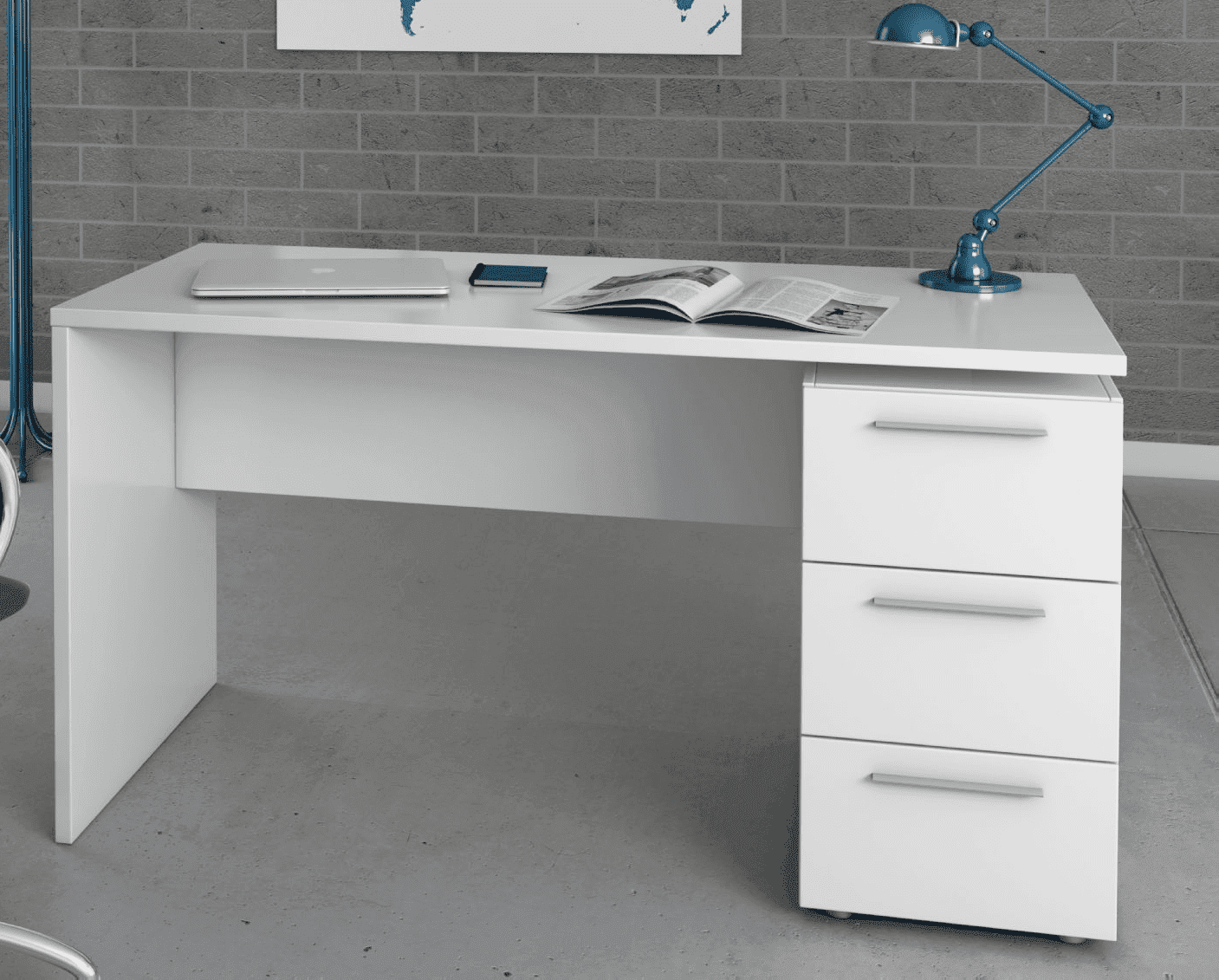Amur Arctic White Computer Office Desk: Modern Design, Three Smooth Glide Drawers - UK Luxury Furniture