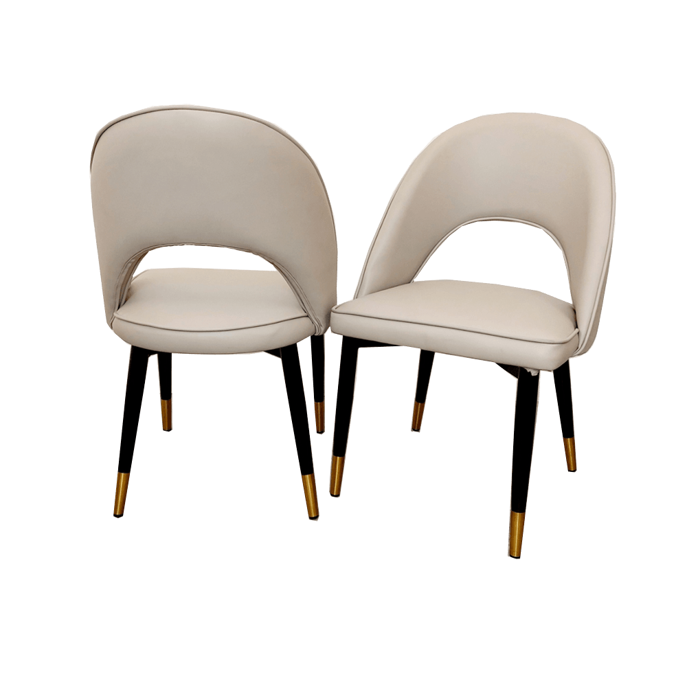 Astra Leather Dining Chair with Scandinavian Black Legs and Gold Tips in Beige PU or Plush Velvet - UK Luxury Furniture