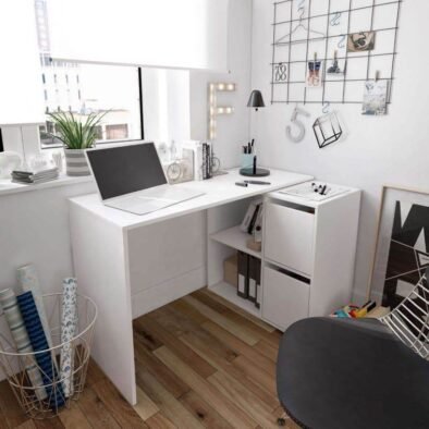 Versatile White Reversible Corner/Straight Desk with Storage and Shelves - UK Luxury Furniture