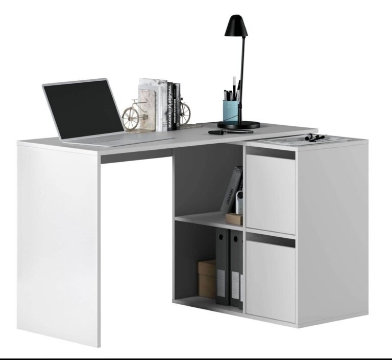Versatile White Reversible Corner/Straight Desk with Storage and Shelves - UK Luxury Furniture