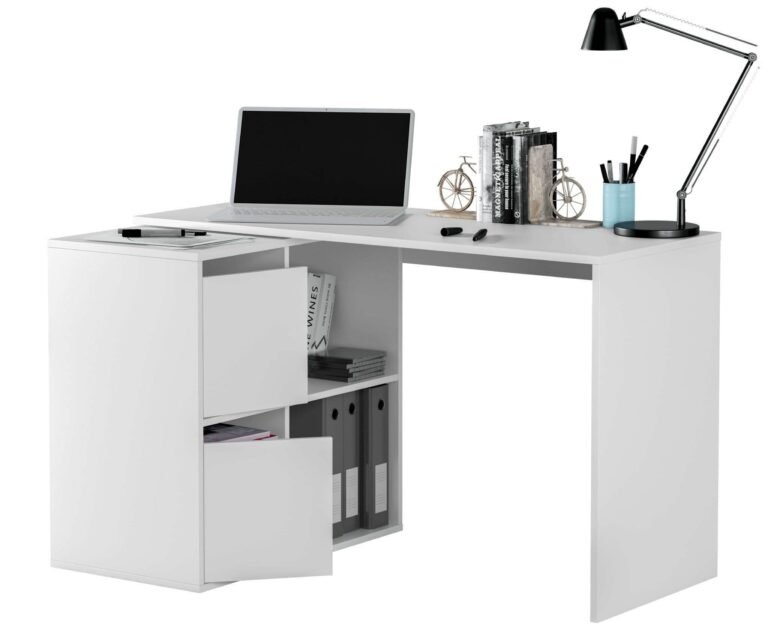 Versatile White Reversible Corner/Straight Desk with Storage and Shelves - UK Luxury Furniture