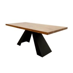 Luxurious Axel 1.8m Dining Table with Solid Wood Top and Matt Black Pedestal Base - UK Luxury Furniture