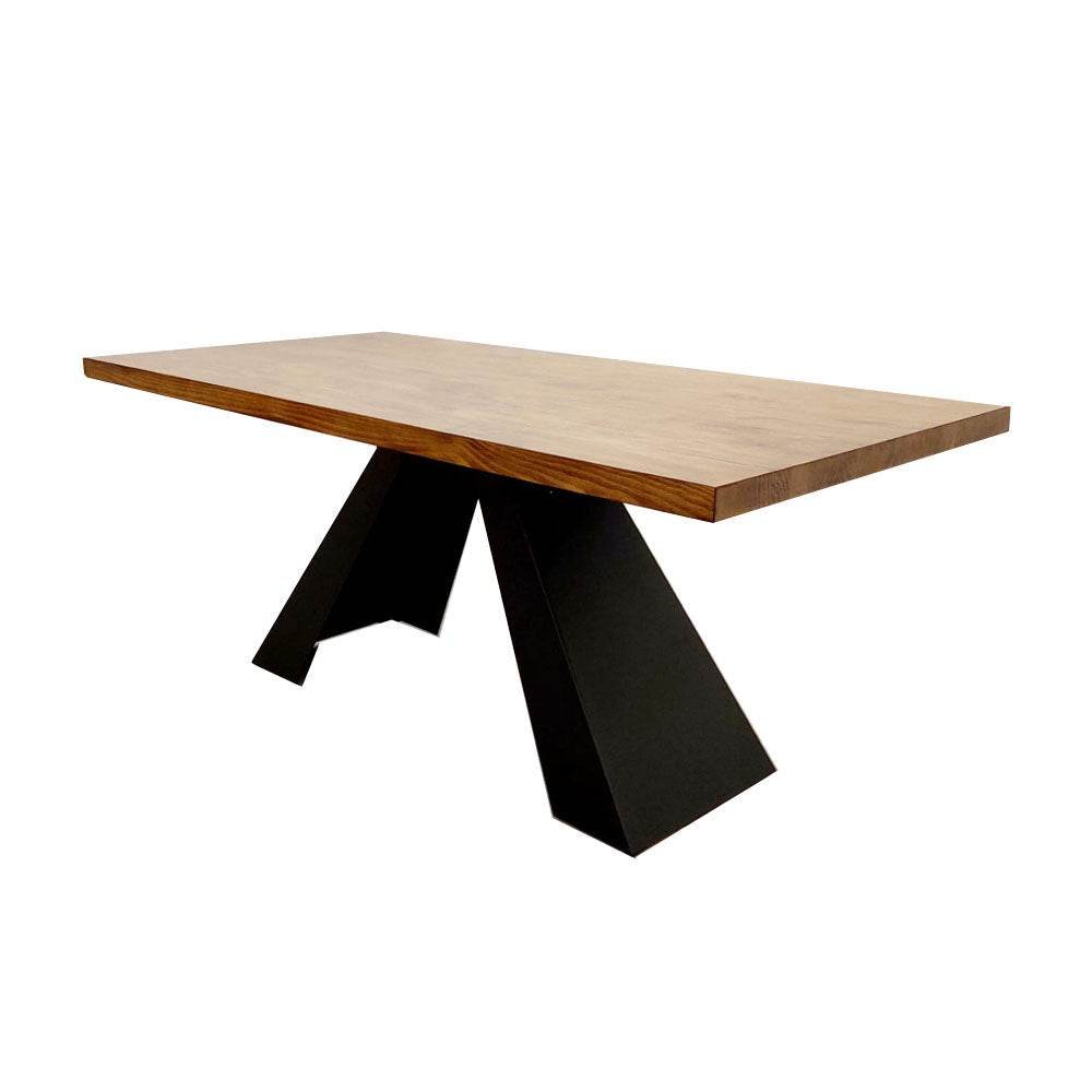 Luxurious Axel 1.8m Dining Table with Solid Wood Top and Matt Black Pedestal Base - UK Luxury Furniture