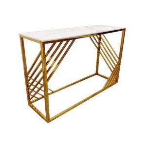 Azure Gold Console Table with Polar White Sintered Stone Top, Luxurious Design 120cm x 80cm x 40cm - UK Luxury Furniture
