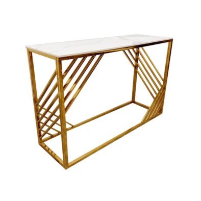 Azure Gold Console Table with Polar White Sintered Stone Top, Luxurious Design 120cm x 80cm x 40cm - UK Luxury Furniture