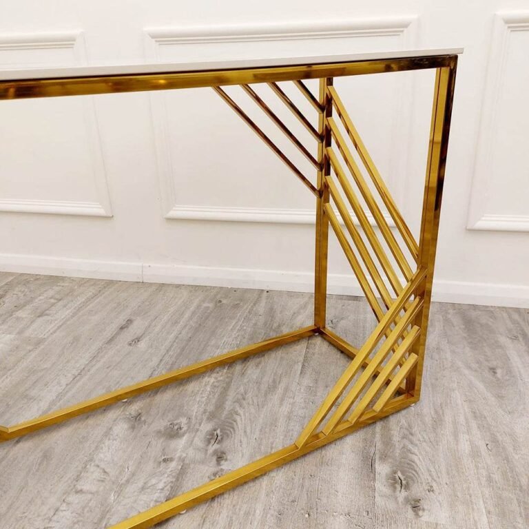 Azure Gold Console Table with Polar White Sintered Stone Top, Luxurious Design 120cm x 80cm x 40cm - UK Luxury Furniture