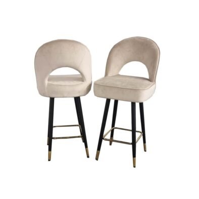 Astra Leather Bar Stools with Curved Back - Scandinavian Style Black Legs & Gold Tips - UK Luxury Furniture