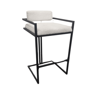 Luxurious Boucle Bar Stool With Supportive Back | 72Cm Height & Black Metal Legs - UK Luxury Furniture
