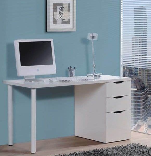 Elegant Artic White Desk with 3 Drawers and Reversible Legs - UK Luxury Furniture