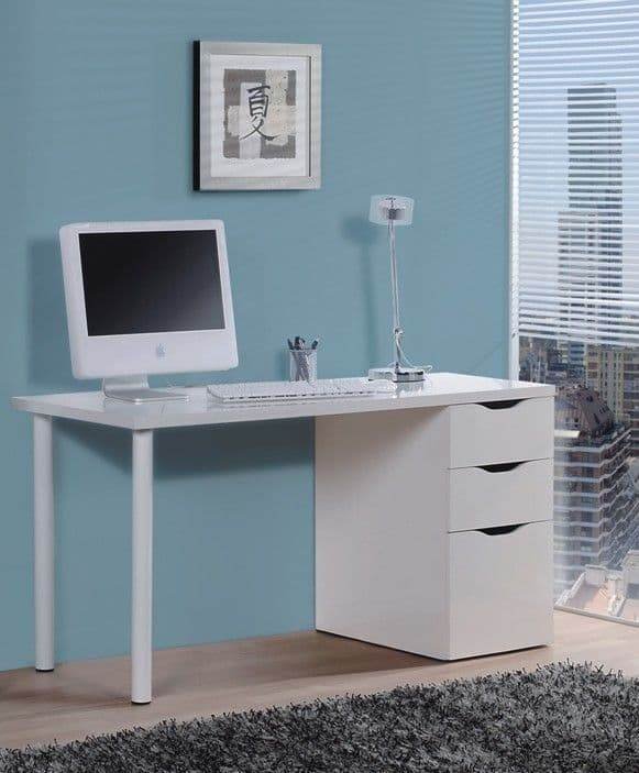 Elegant Artic White Desk with 3 Drawers and Reversible Legs - UK Luxury Furniture