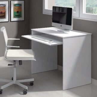 Blanco Small Artic White Desk: Compact Home Office Solution with Keyboard Tray - UK Luxury Furniture