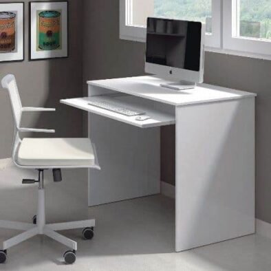 Blanco Small Artic White Desk: Compact Home Office Solution with Keyboard Tray - UK Luxury Furniture