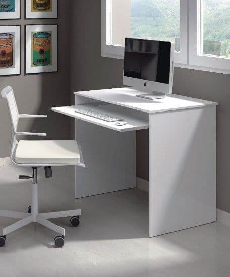 Blanco Small Artic White Desk: Compact Home Office Solution with Keyboard Tray - UK Luxury Furniture