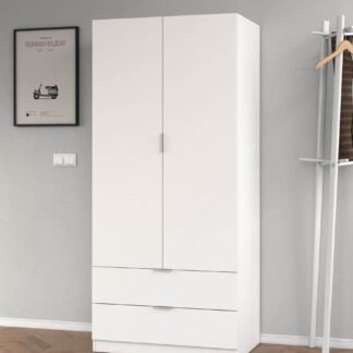 Cairo Arctic White Compact 2 Door 2 Drawer Space-Saving Wardrobe - UK Luxury Furniture