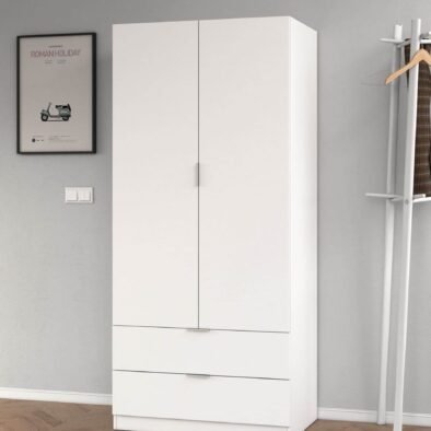 Cairo Arctic White Compact 2 Door 2 Drawer Space-Saving Wardrobe - UK Luxury Furniture