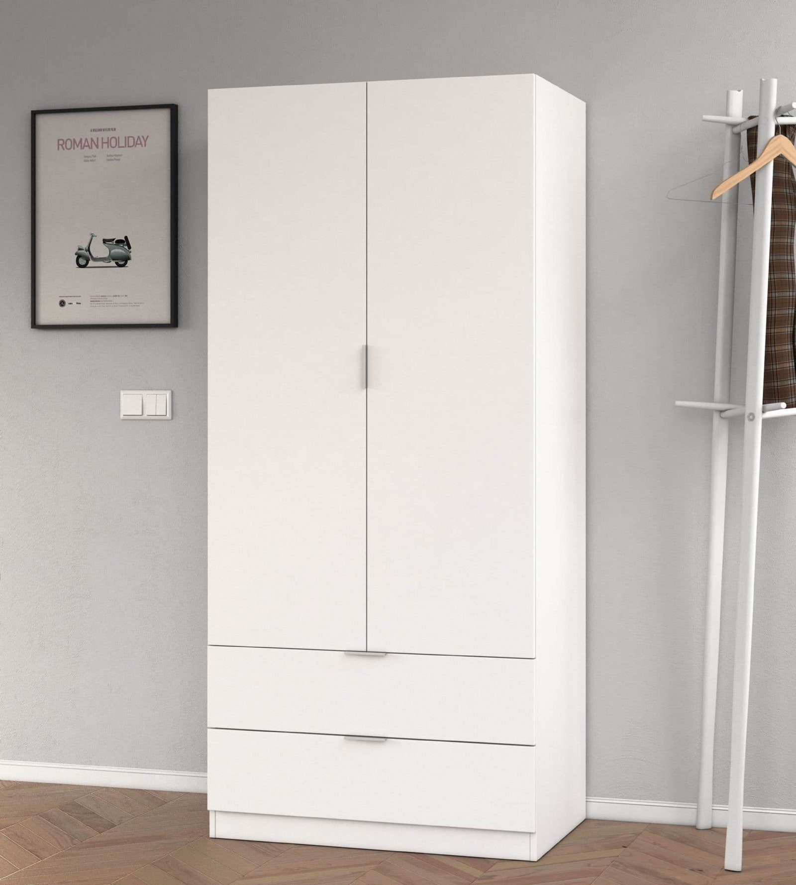 Cairo Arctic White Compact 2 Door 2 Drawer Space-Saving Wardrobe - UK Luxury Furniture