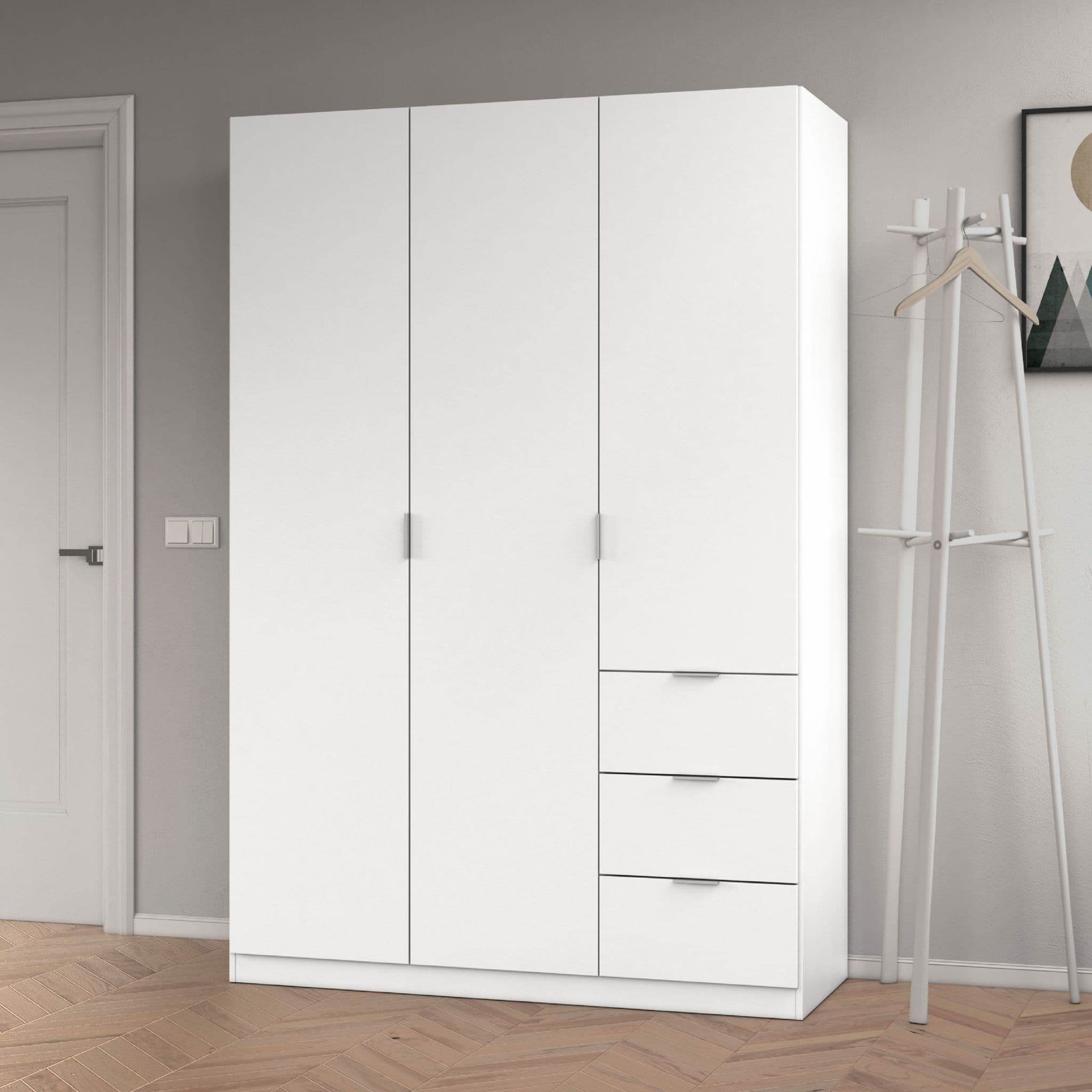 Cairo Artic White Compact 3-Door, 3-Drawer Space-Saving Wardrobe LCX353O - UK Luxury Furniture