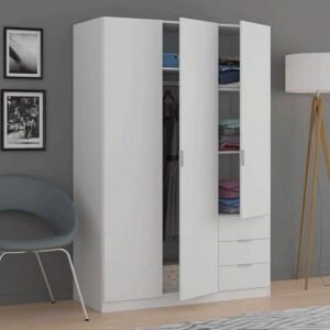 Cairo Artic White Compact 3-Door 3-Drawer Wardrobe: Space-Saving Elegance for Modern Living - UK Luxury Furniture