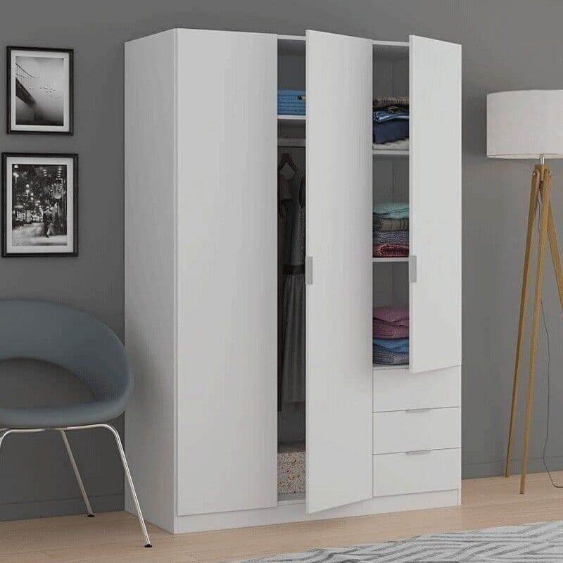 Cairo Artic White Compact 3-Door 3-Drawer Wardrobe: Space-Saving Elegance for Modern Living - UK Luxury Furniture