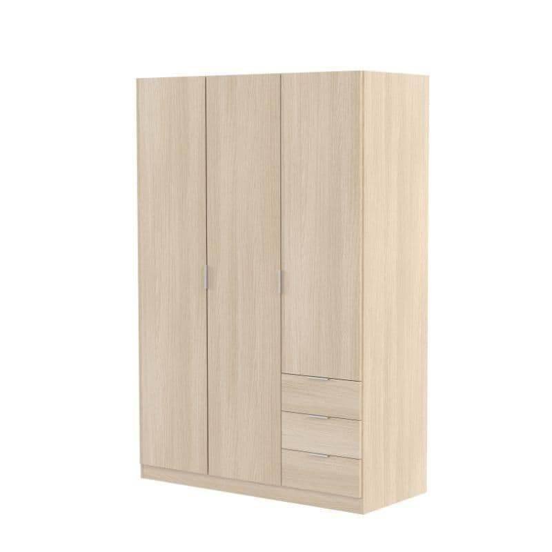 Cairo Oak Effect Compact 3 Door 3 Drawer Space-Saving Wardrobe LCX323R - UK Luxury Furniture