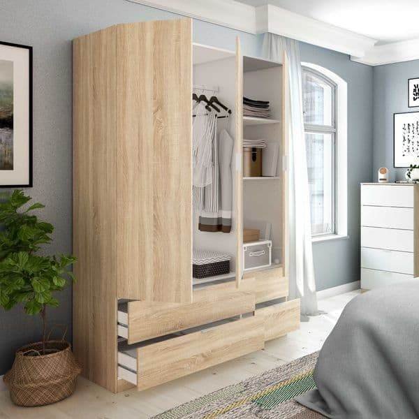 Cairo Oak Effect Compact 3 Door 4 Drawer Space-Saving 135cm Wardrobe LCX453F - 3206 - UK Luxury Furniture