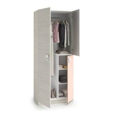 Carlos Grey and Pink 3-Door Wardrobe: Slim, Contemporary Storage Solution - UK Luxury Furniture
