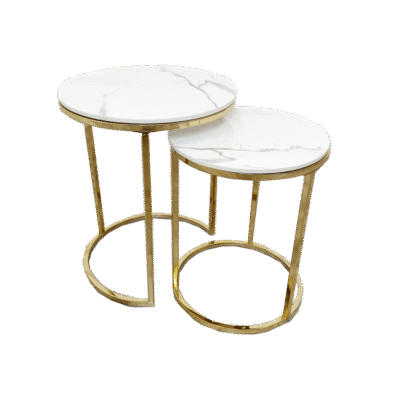 Cato Tall Gold Nest Tables - Set of 2 with Polar White Sintered Stone Tops - UK Luxury Furniture