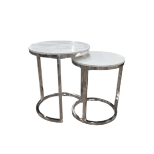 Cato Nest of 2 Tall Silver End Tables with Polar White Sintered Stone Top - Stylish & Space-Saving - UK Luxury Furniture