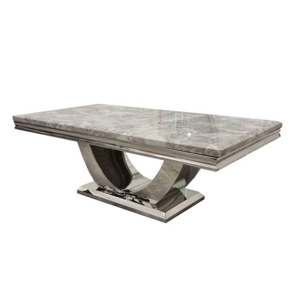 Arial Luxury Coffee Table - 130cm Sintered Stone, Marble or Glass Top with Polished Stainless Steel Base - UK Luxury Furniture