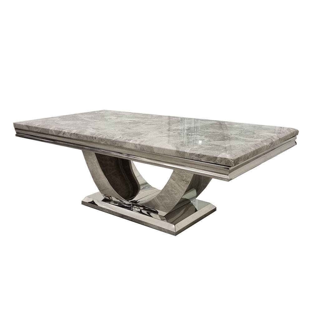 Arial Luxury Coffee Table - 130cm Sintered Stone, Marble or Glass Top with Polished Stainless Steel Base - UK Luxury Furniture