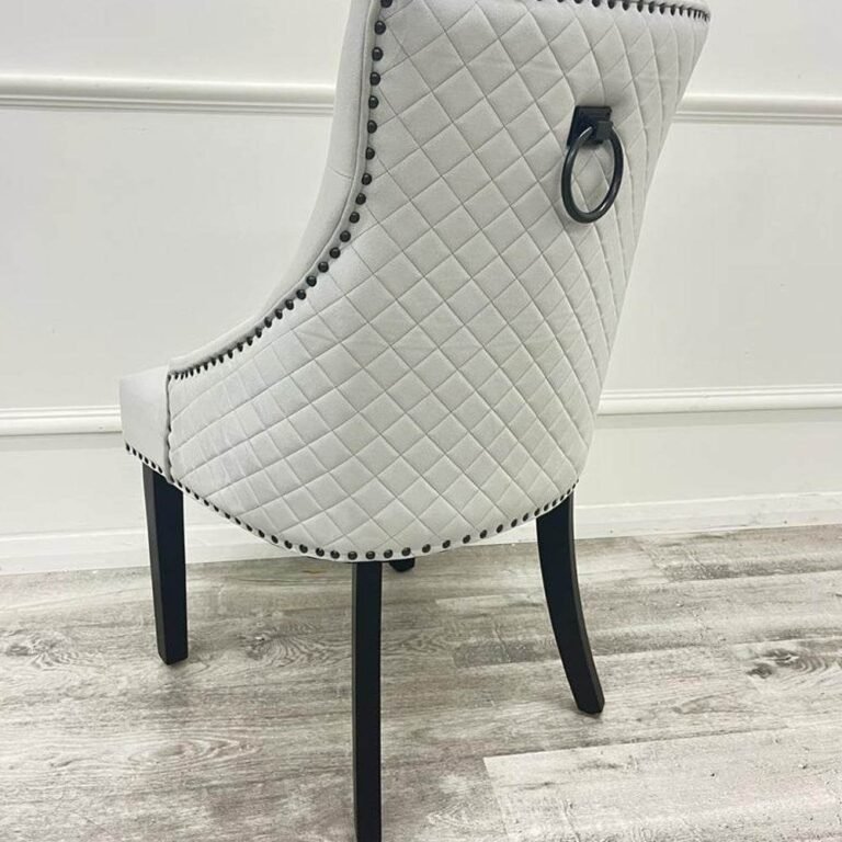 Bentley Black Leg Dining Chair - Light Grey Velvet, Quilted Back, Premium Black Wood Details - UK Luxury Furniture