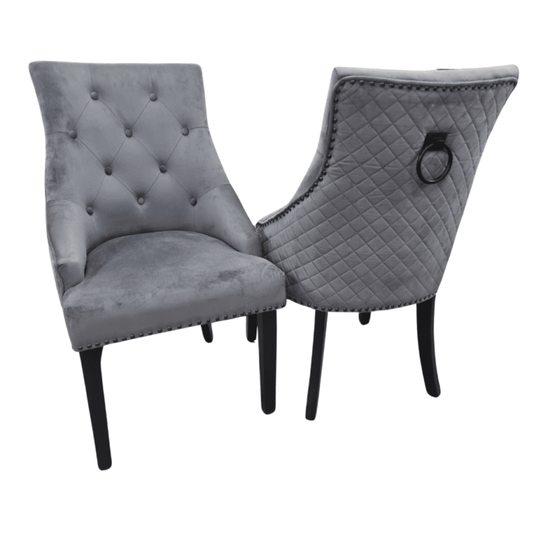 Bentley Black Leg Dining Chair - Light Grey Velvet, Quilted Back, Premium Black Wood Details - UK Luxury Furniture