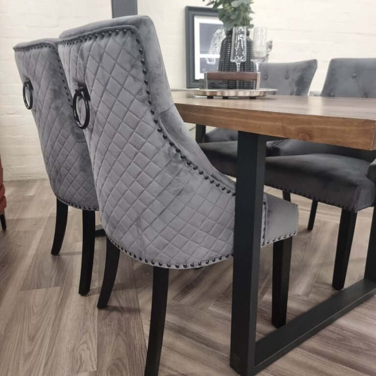 Bentley Black Leg Dining Chair - Light Grey Velvet, Quilted Back, Premium Black Wood Details - UK Luxury Furniture