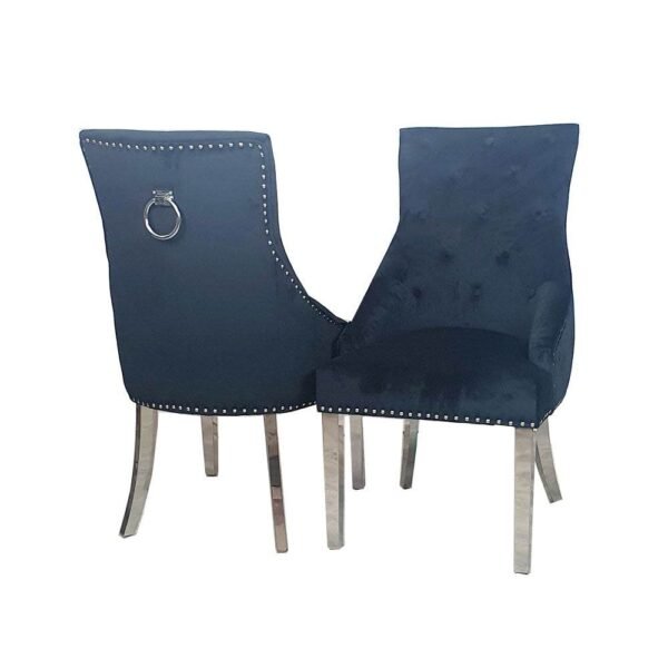 Duke Velvet Dining Chair With Chrome Knocker - Luxurious Design In 4 Colors, UK Fire Resistant - UK Luxury Furniture