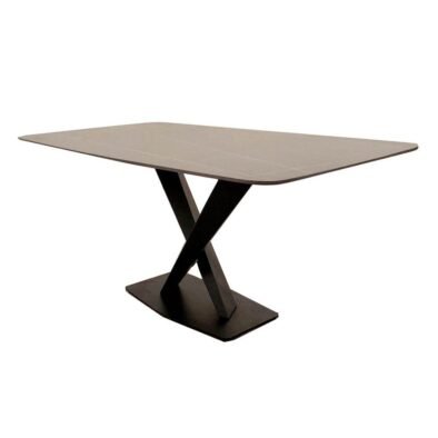 Apollo 1.6m Dining Table - Black Sintered Stone Top with Mustard Grain, Black Pedestal Base - UK Luxury Furniture