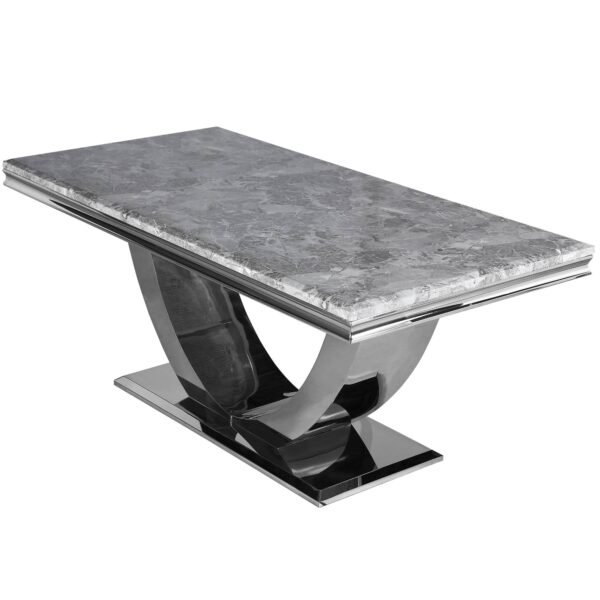 Arial Luxury Dining Table - Marble or Glass Top with Polished Stainless Steel Base - 1.6m, 1.8m, 2m Options - UK Luxury Furniture