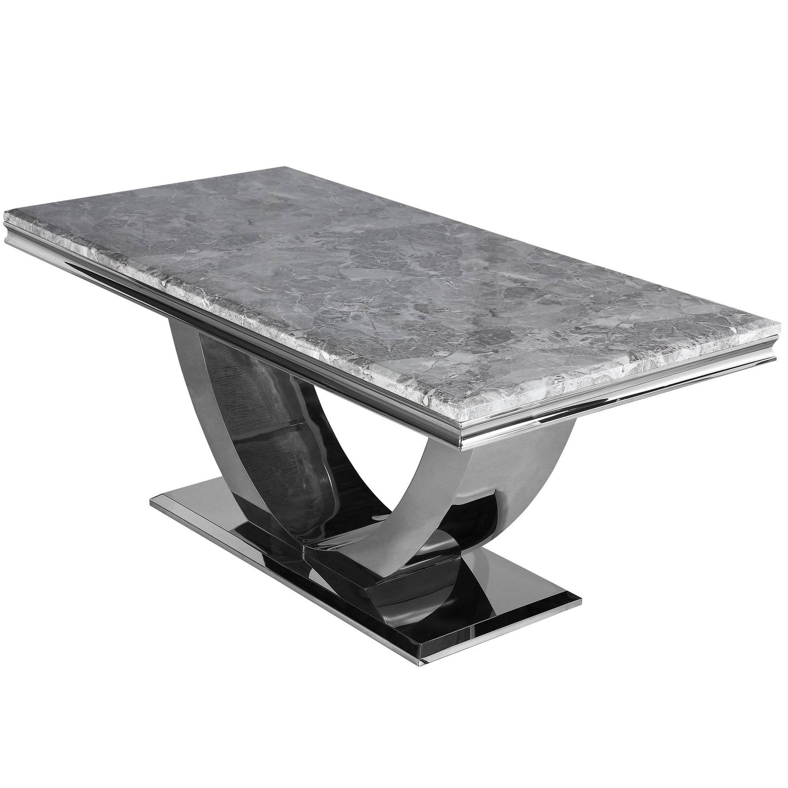 Arial Luxury Dining Table - Marble or Glass Top with Polished Stainless Steel Base - 1.6m, 1.8m, 2m Options - UK Luxury Furniture