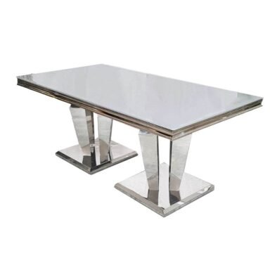 Athena 1.8M Dining Table With Double Mirrored Pedestal Base - Elegant Class & Sophistication - UK Luxury Furniture