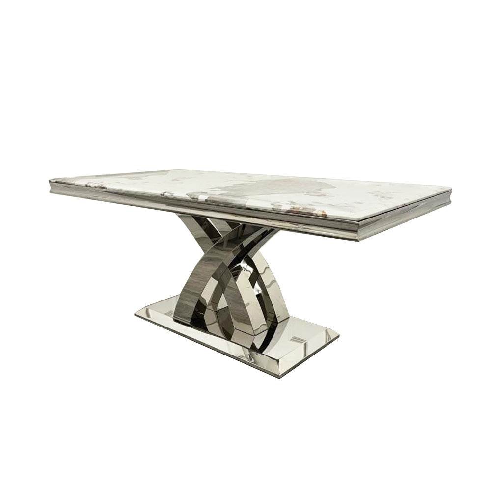 Stylish Milan Dining Table - 1.8m Polished Marble or Glass Top with Elegant Stainless Steel Base - UK Luxury Furniture