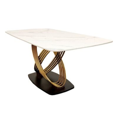 Orion Gold Dining Table 1.8M with Polar White Sintered Stone Top and Bold Black Base - UK Luxury Furniture