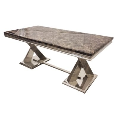 Xavia 1.8M Luxury Dining Table with Marble or Glass Top & Stainless Steel Double X Base - UK Luxury Furniture
