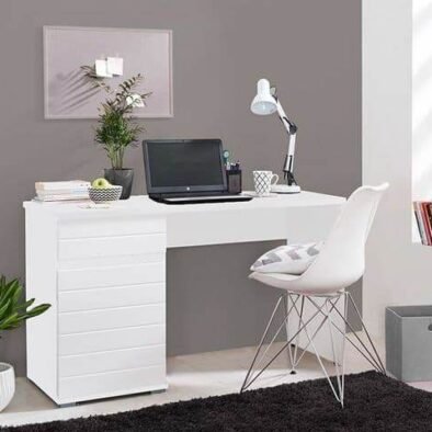 Elano White Gloss Computer Desk with Drawers: Modern Home Office Workstation - UK Luxury Furniture