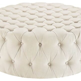 Luxurious Cream Velvet Rounded Chesterfield Footstool - Elegant Design & Ultimate Comfort - UK Luxury Furniture