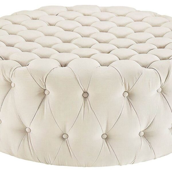 Luxurious Cream Velvet Rounded Chesterfield Footstool - Elegant Design & Ultimate Comfort - UK Luxury Furniture