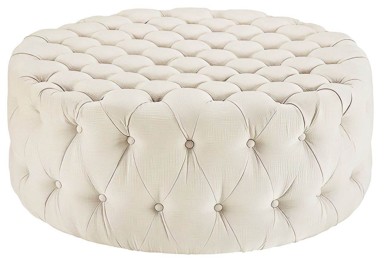 Luxurious Cream Velvet Rounded Chesterfield Footstool - Elegant Design & Ultimate Comfort - UK Luxury Furniture