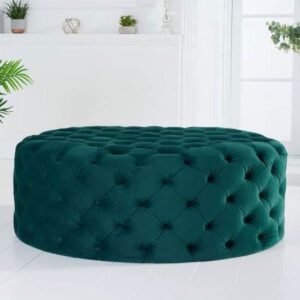 Luxurious Green Velvet Chesterfield Footstool - Stylish Rounded Design for Elegant Spaces - UK Luxury Furniture