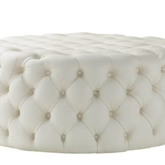 Luxurious Light Cream Faux Leather Chesterfield Footstool - Elegant Rounded Design, 90cm x 90cm - UK Luxury Furniture