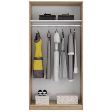 Hansen Canadian Oak Effect Small Narrow Sliding 2 Door Wardrobe - 3211 - UK Luxury Furniture